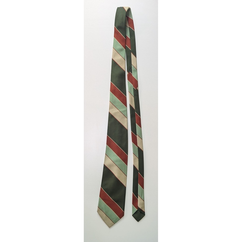 Superba Mens Striped Tie Green Burgundy Cream Dacron Polyester Necktie Vintage